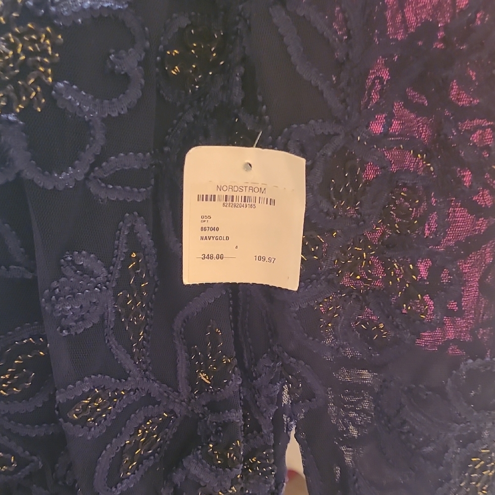 JS Collections Navy and Gold Long Sleeve Dress - Picture 3 of 8